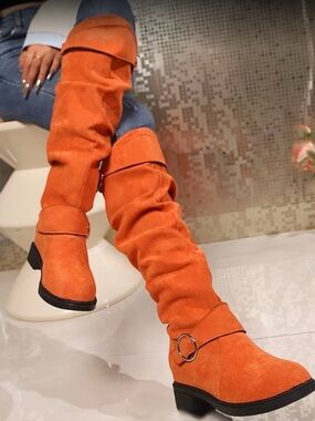 🔥 Orange Slouchy Knee-High Boots Platform Heel Size 5.5